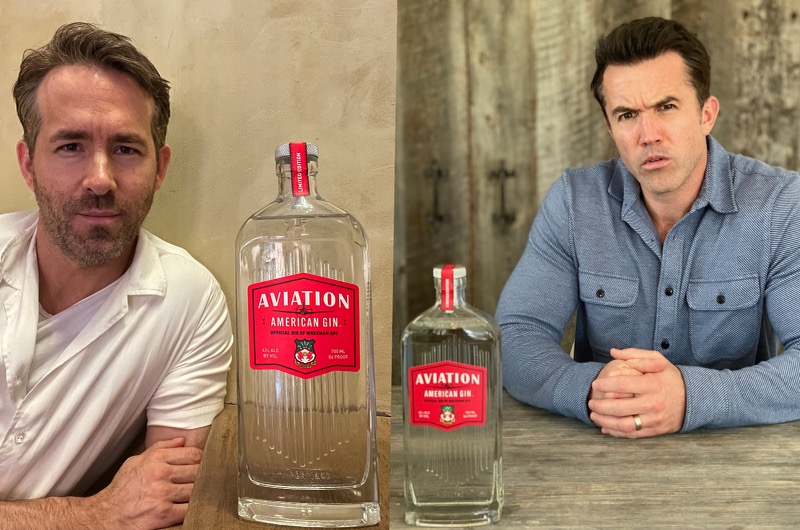 Ryan and Reynolds and Rob McElhenney, Wrexham AFC's new owners, with the limited-edition bottle release