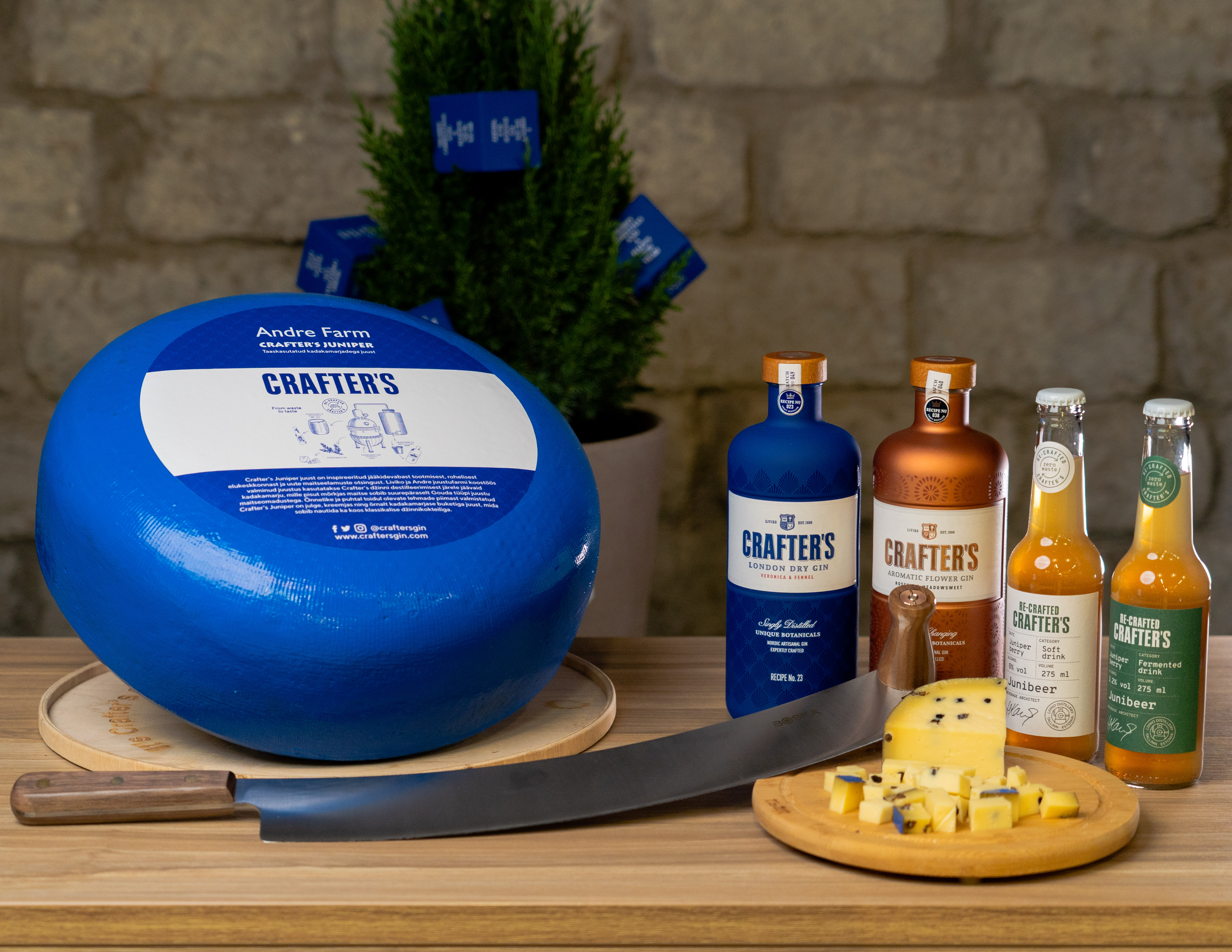 Crafter's gin and Re-crafted Crafter's soft drinks with the new Crafter's Juniper cheese from Andre Farm